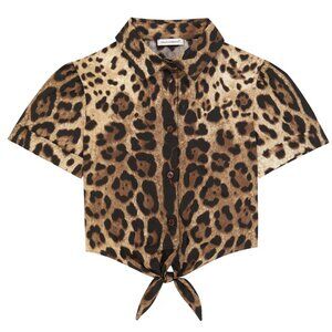 Dolce & Gabbana Kids Leopard-print cropped cotton shirt